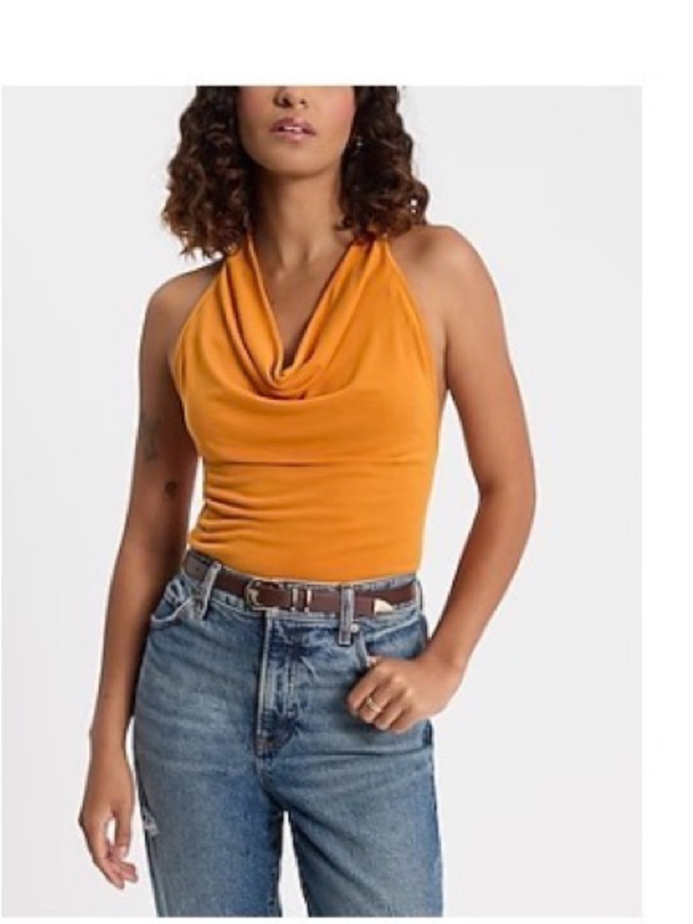 Draped Halter Tank Top - Mustard and Rust